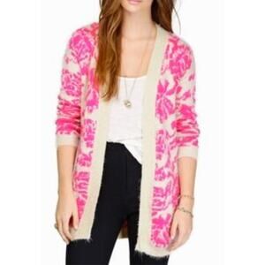 4631) Lulumari Hot Pink Open Front Barbiecore Fuzzy Sweater Large?